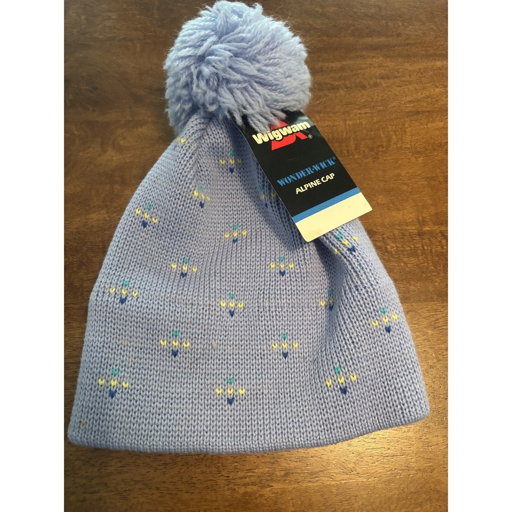 Wigwam Hat Cap Alpine Womens Purple Wonder Wick Wool Pom Beanie Made USA Winter